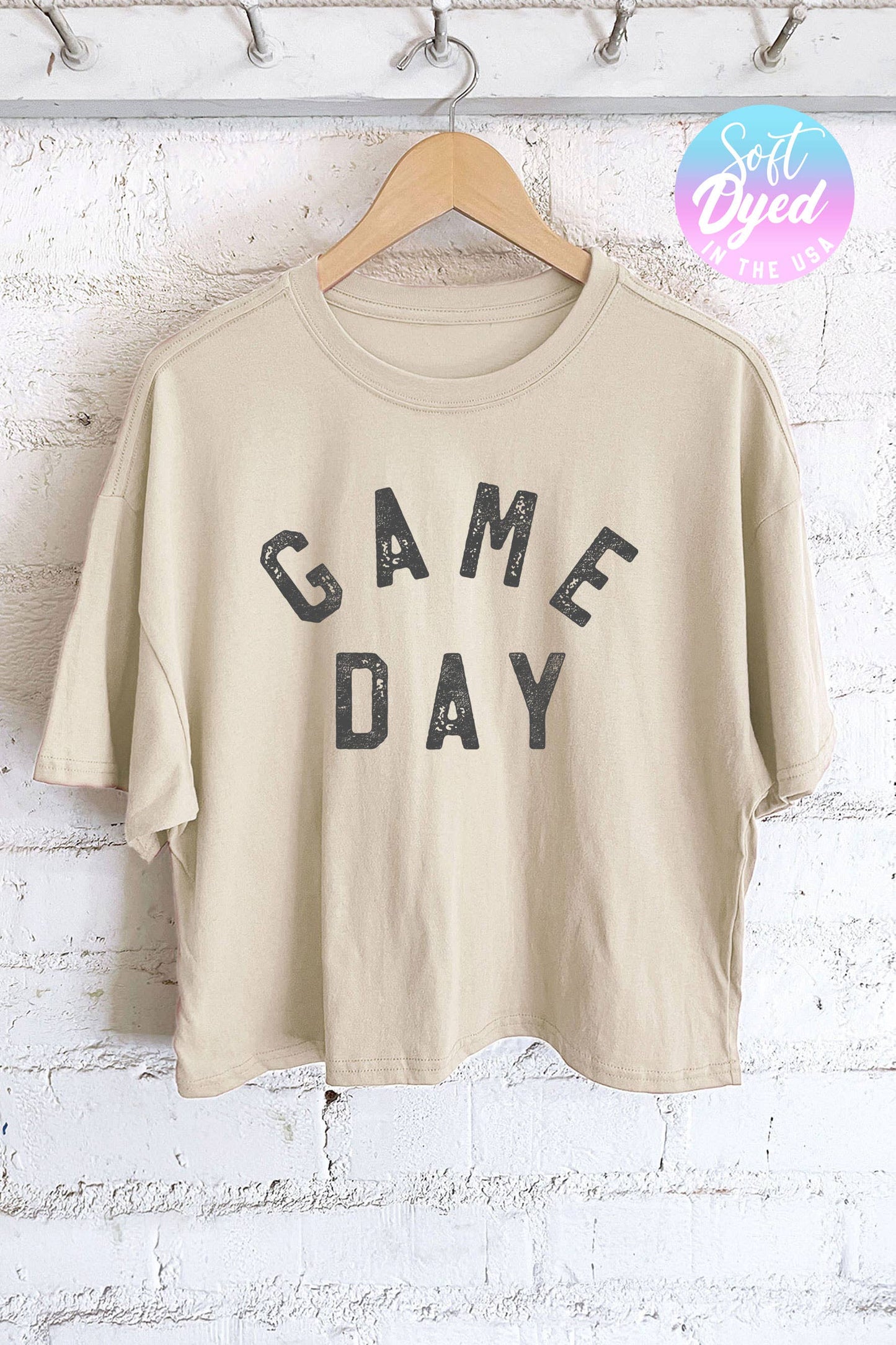 GAME DAY GRAPHIC LONG CROP TOP: White