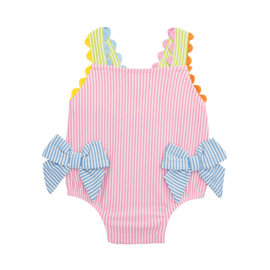 Seersucker Bow One-Piece Swimsuit