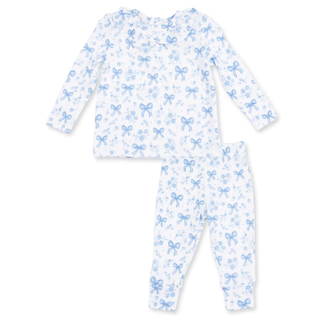 Blue Bows and Flowers  Long Sleeve Ruffle Top and Pant