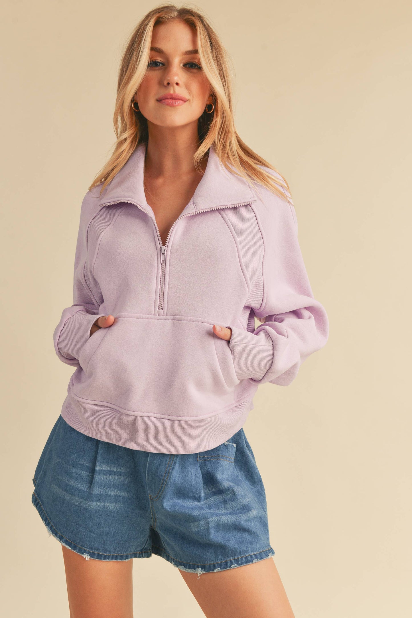 950CK Dove Funnel Neck Half Zip: S / Pullover / Lavender