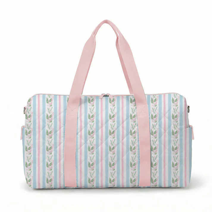 Blue Floral Stripe Quilted Duffle