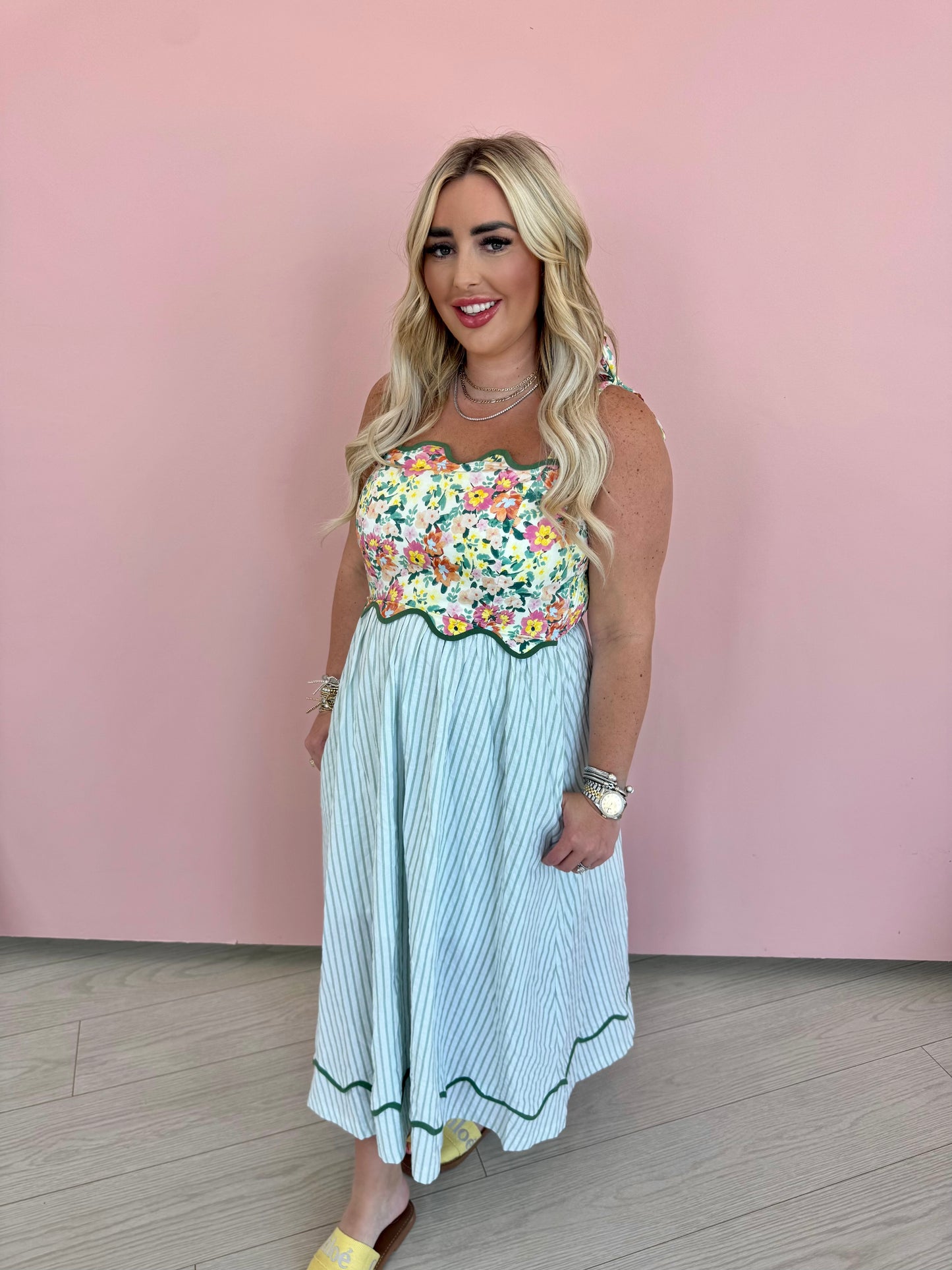 Dusty Sage Scalloped Dress