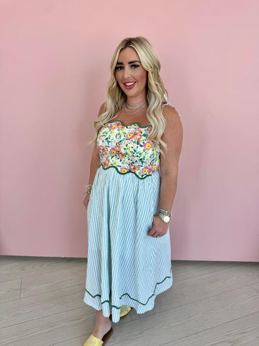 Dusty Sage Scalloped Dress