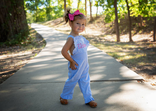 Girls Ruffle Longall- BLUE GINGHAM