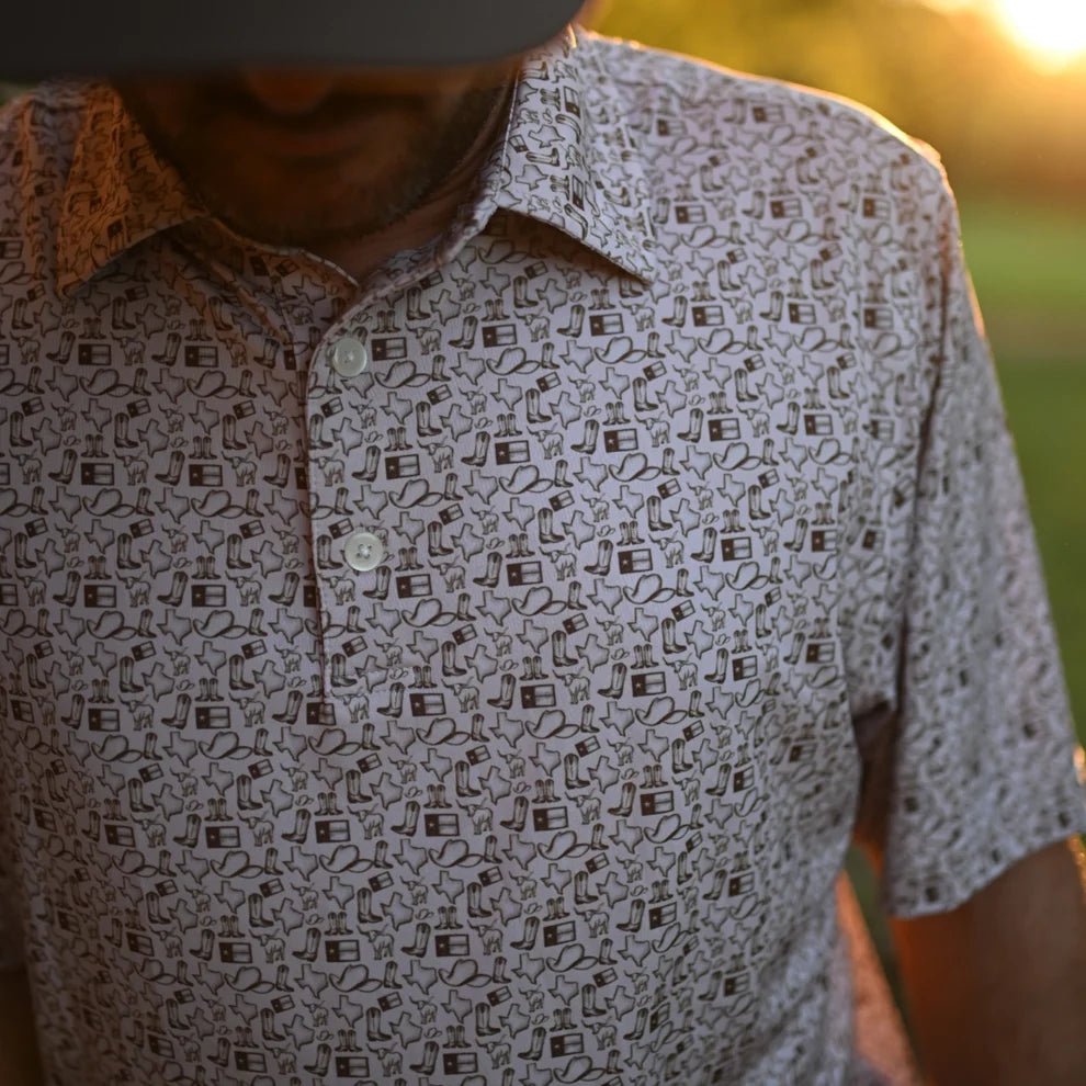 Mens Brown Wild West Performance Polo