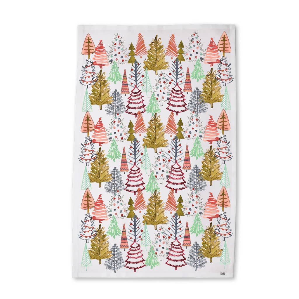 Colorful Christmas Trees - Holiday Tea Towel