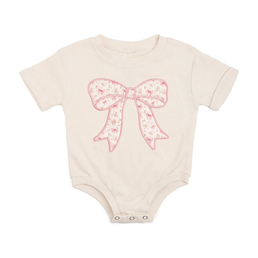 Ditsy Floral Bow Patch Short Sleeve Romper