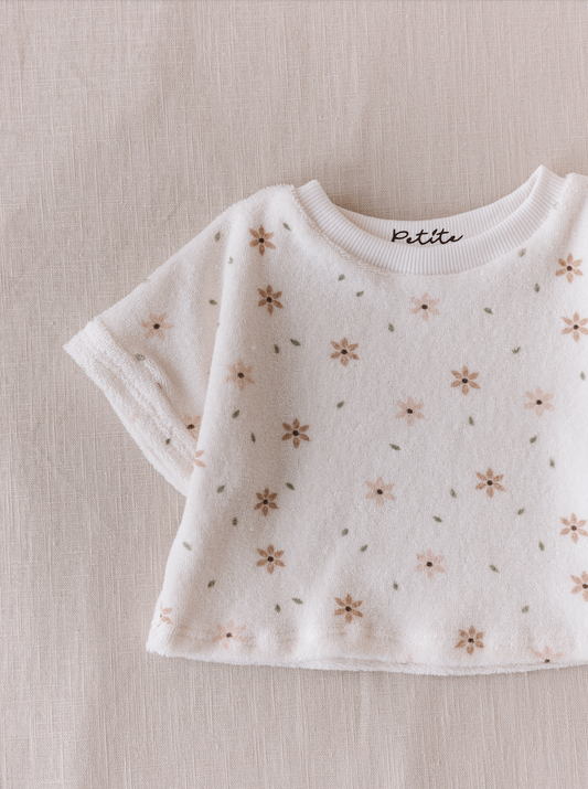 Toweling t-shirt: Tiny floral / 12-18 months