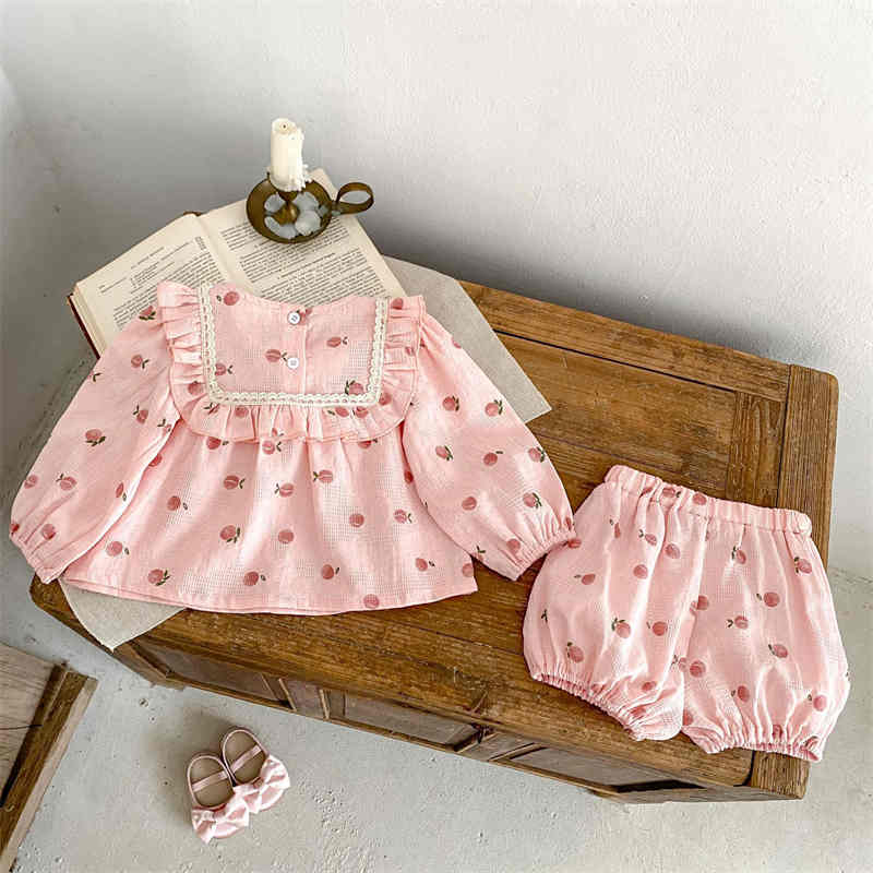 Pink Peach Print Long-sleeved Top Two-piece Set: Pink / 73(6-9M)