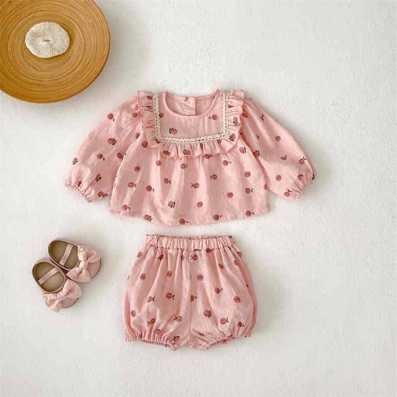 Pink Peach Print Long-sleeved Top Two-piece Set: Pink / 73(6-9M)