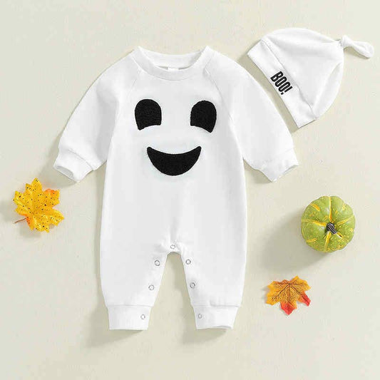 Baby Onesie Halloween Long + Hat: White / 0-3M(60)