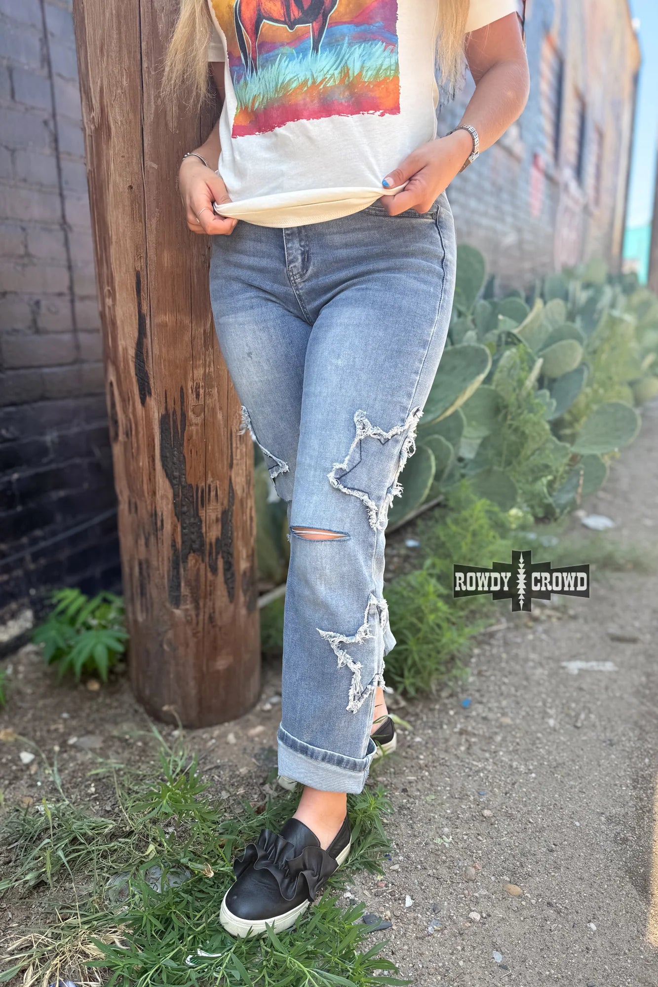 Star denim distressed Pants