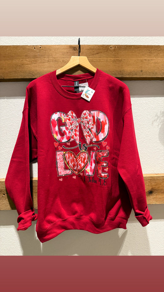 God Is Love Red Rhinestone Sweatshirt