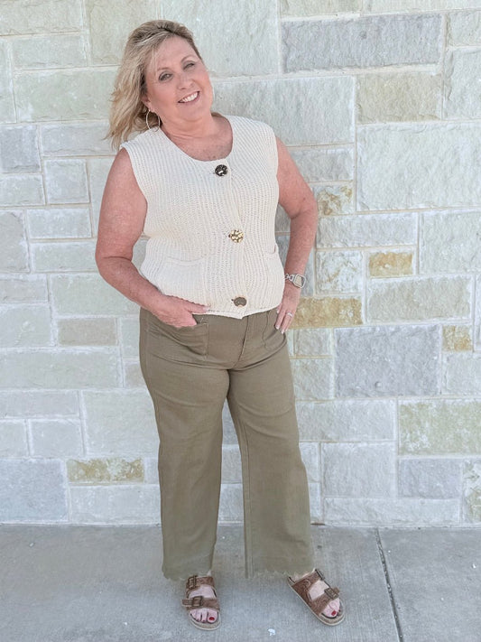 Aria Scallop - Trim High Waist Wide Leg Trouser