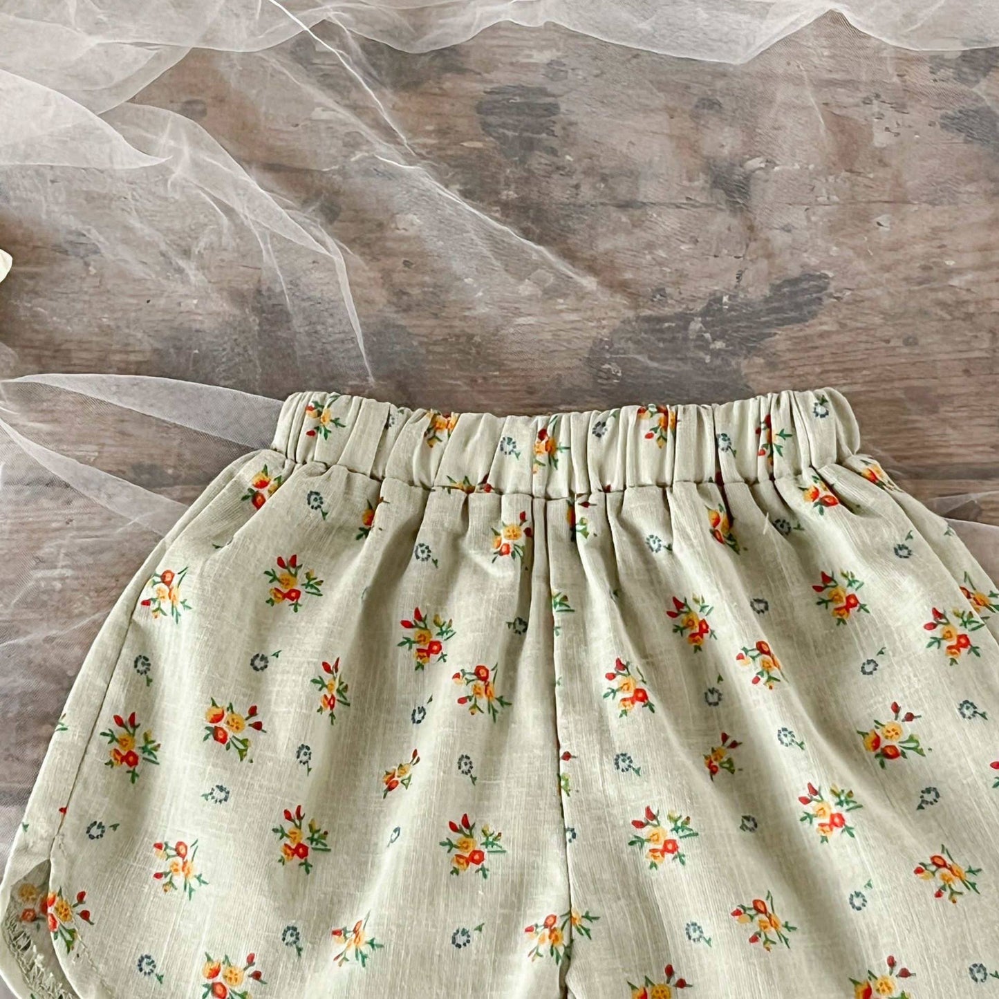 Flowers Doll Collar Cardigan Shorts Suit: Green / 100(18-24M)