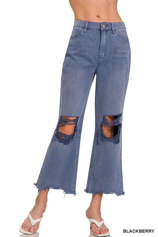 Blue Denim Cropped Pants