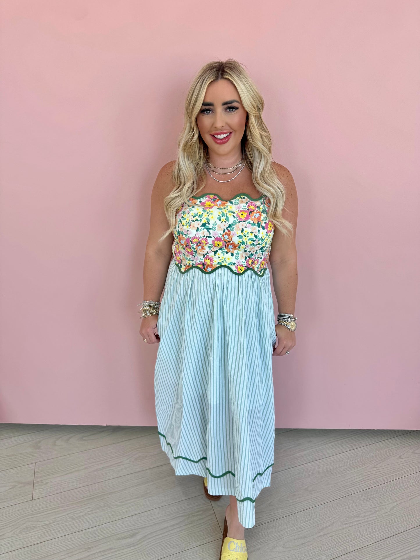 Dusty Sage Scalloped Dress