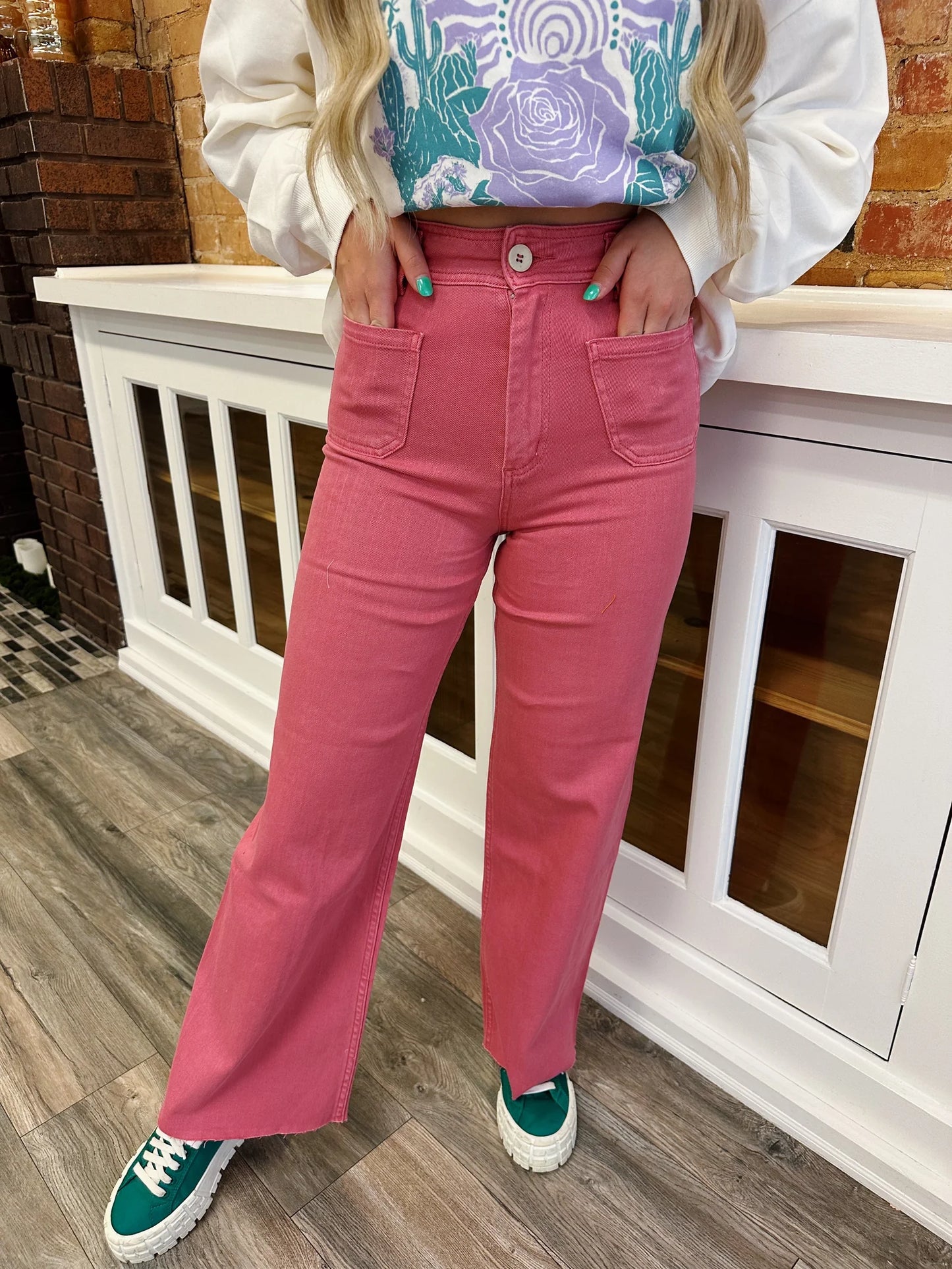 Straight Wide Leg Jeans Raspberry