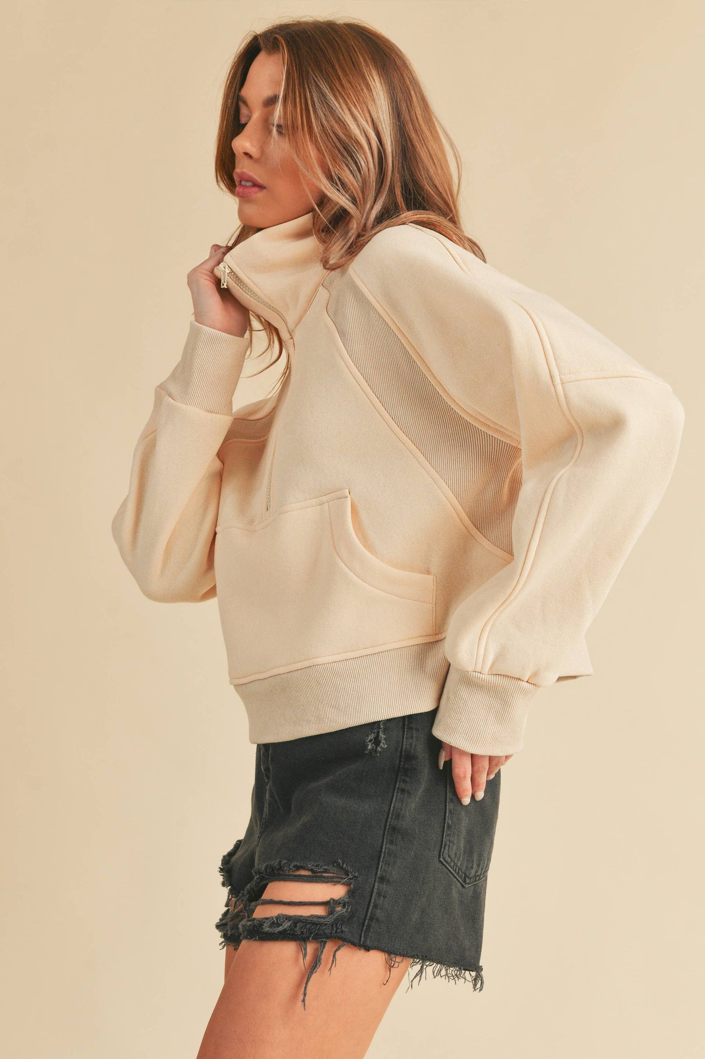 950CK Dove Funnel Neck Half Zip: S / Pullover / Lavender