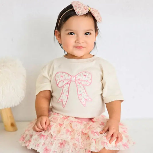 Ditsy Floral Bow Patch Short Sleeve Romper