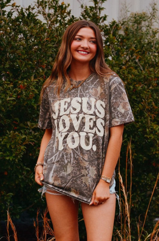 Camo Jesus Loves You Tee