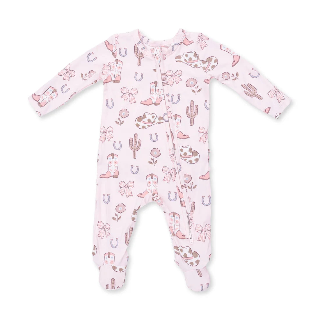 Cowgirl Boots and Bows  2 Way Ruffle Back Zipper Footie