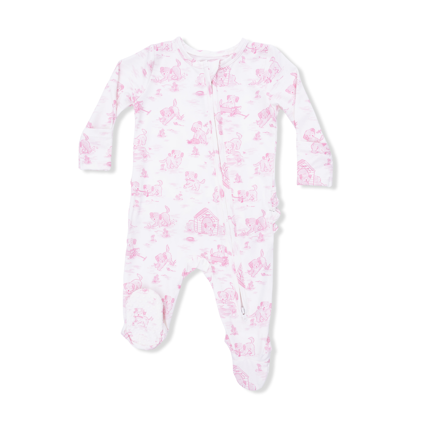 Puppy Toile Pink Ruffled Footie