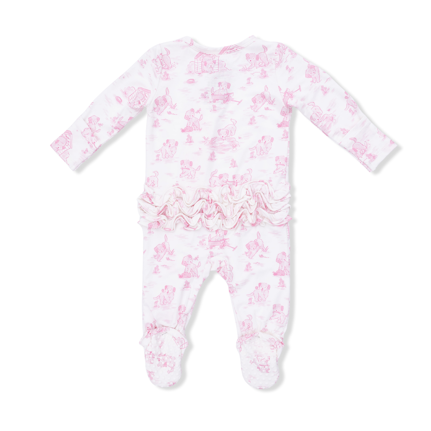 Puppy Toile Pink Ruffled Footie