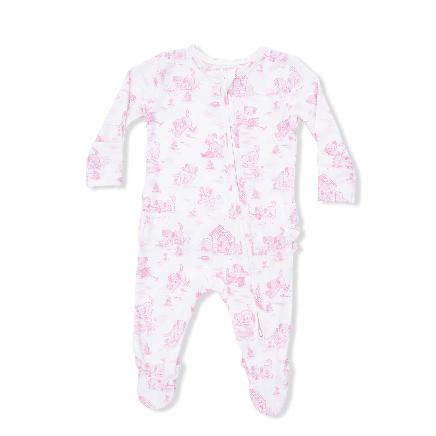 Puppy Toile Pink Ruffled Footie