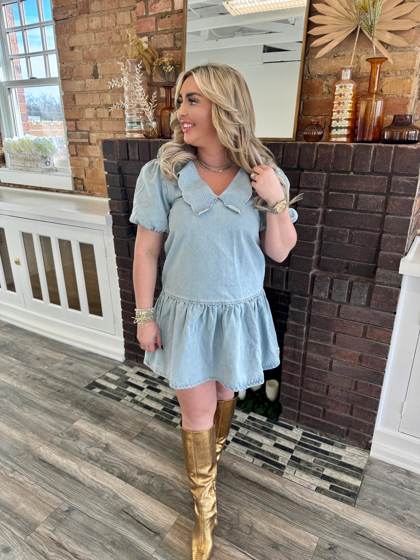 Puff Sleeve Denim Dress