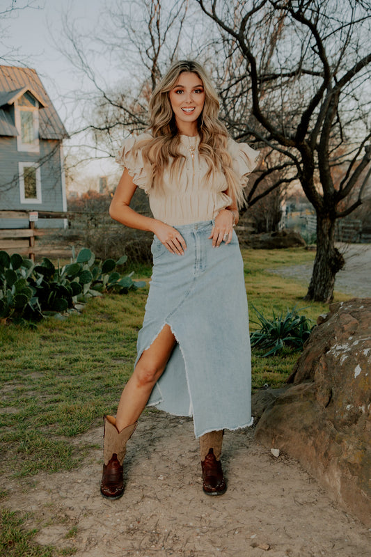 Distressed Denim Skirt