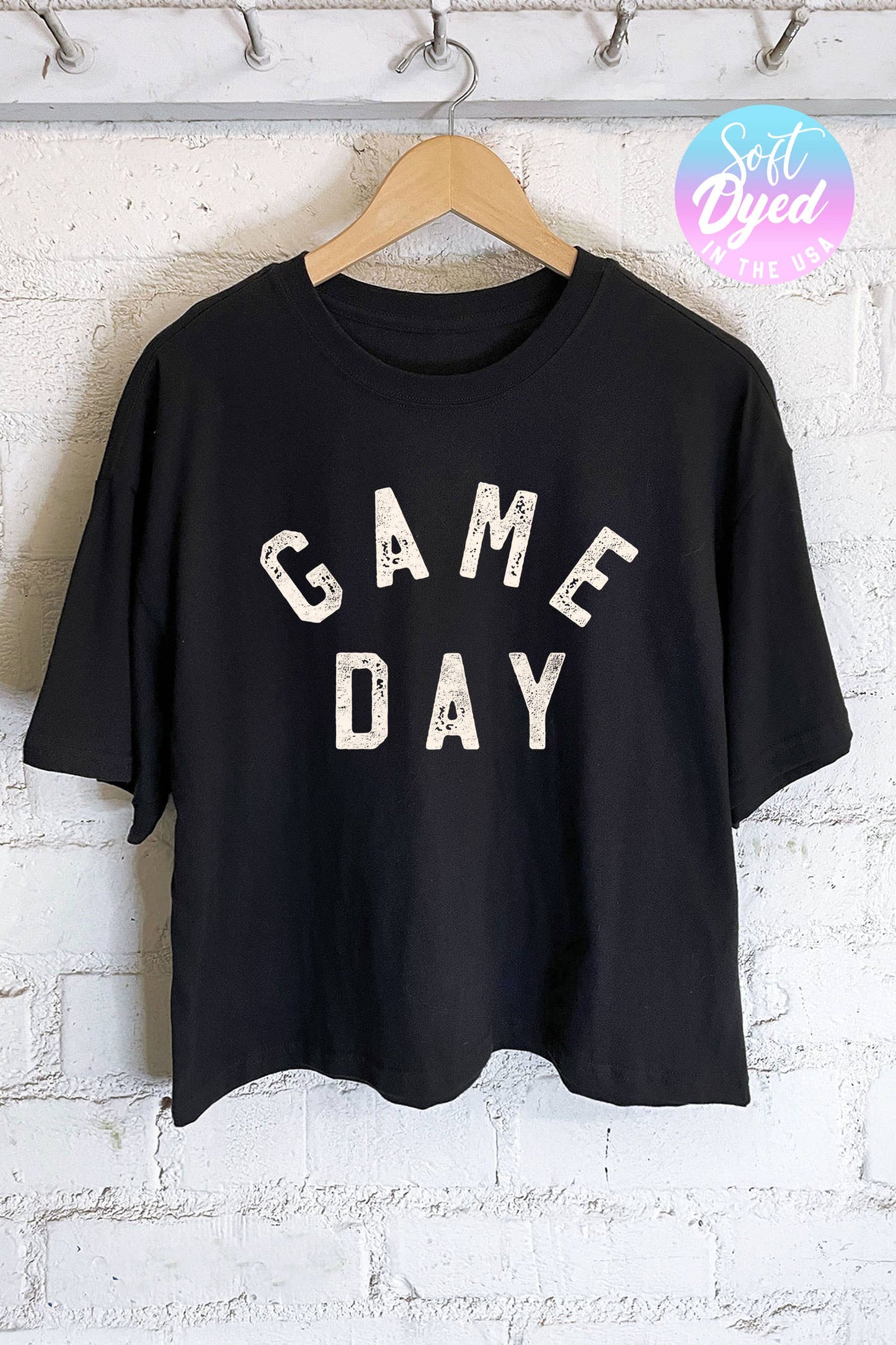 GAME DAY GRAPHIC LONG CROP TOP: White