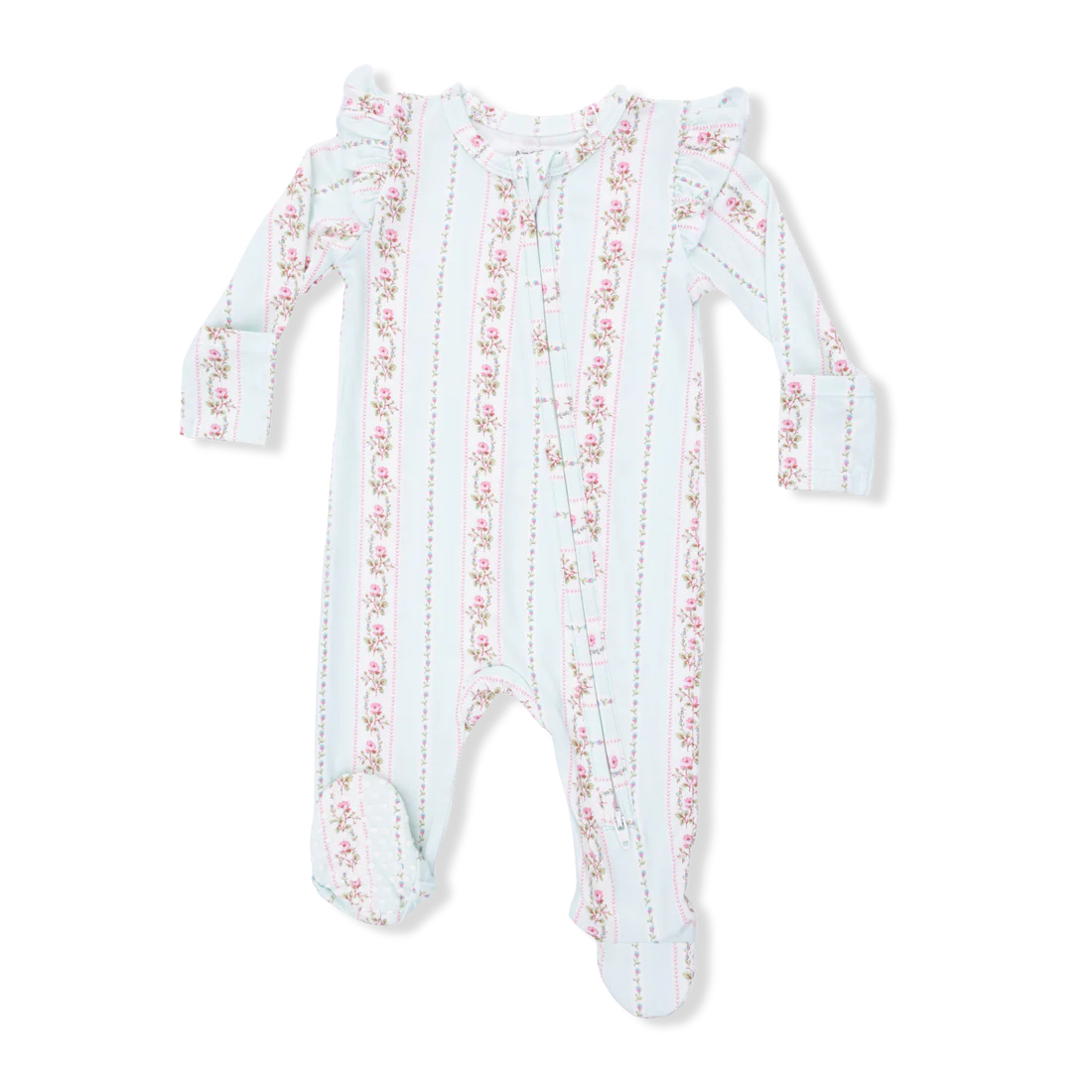 Antoinette Stripe  2 Way Ruffle Sleeve Zipper Footie