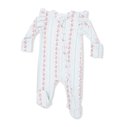 Antoinette Stripe  2 Way Ruffle Sleeve Zipper Footie