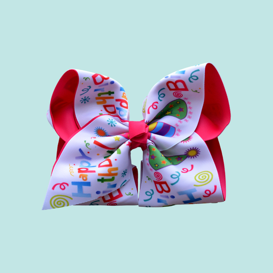 Happy Birthday Layered Printed Bow 1.5 inch Ribbon Width: Nylon Headband / 4 inch
