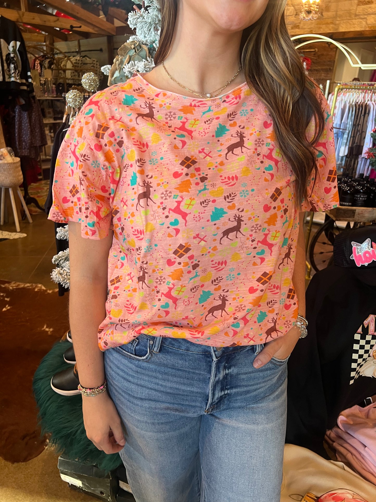 Basic Tee -Pink Christmas