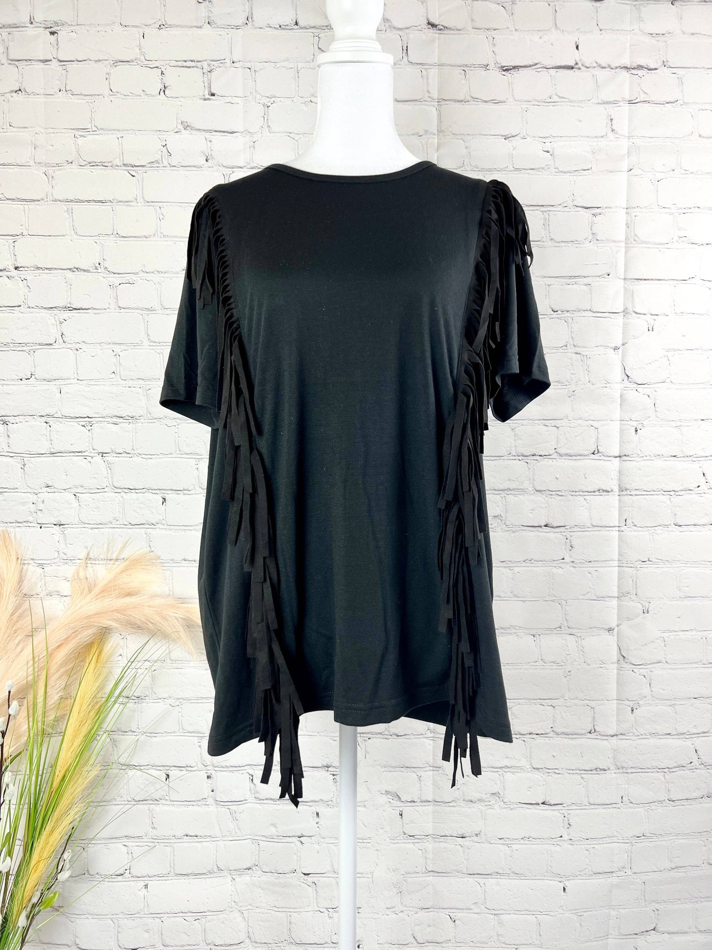 MK74 FRINGE TEE BLACK: S / BLACK