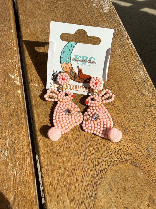 Hoppy Easter Pink Beaded Jewel Post Drop Earrings