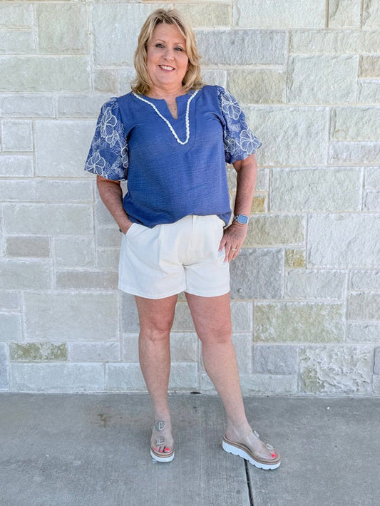 Sienna Cream Woven Shorts: Chic Back-Elastic Comfort