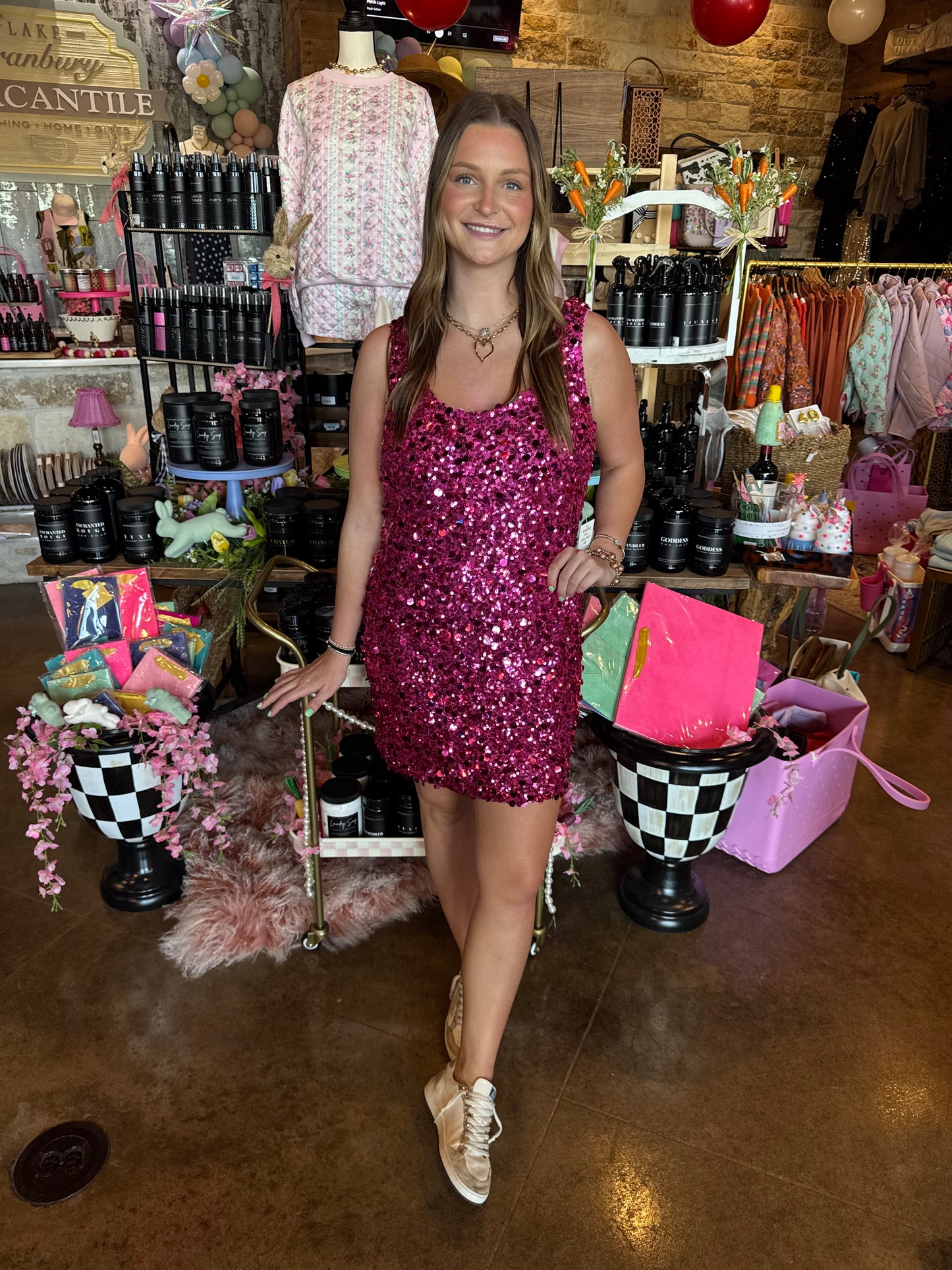 After Hours Mini Dress Rich Magenta Sequins