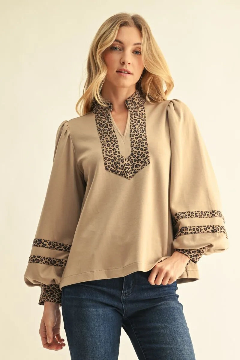 Leopard Contract Long Sleeve Blouse