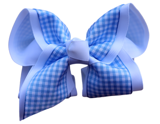 Blue Gingham Layered Bow