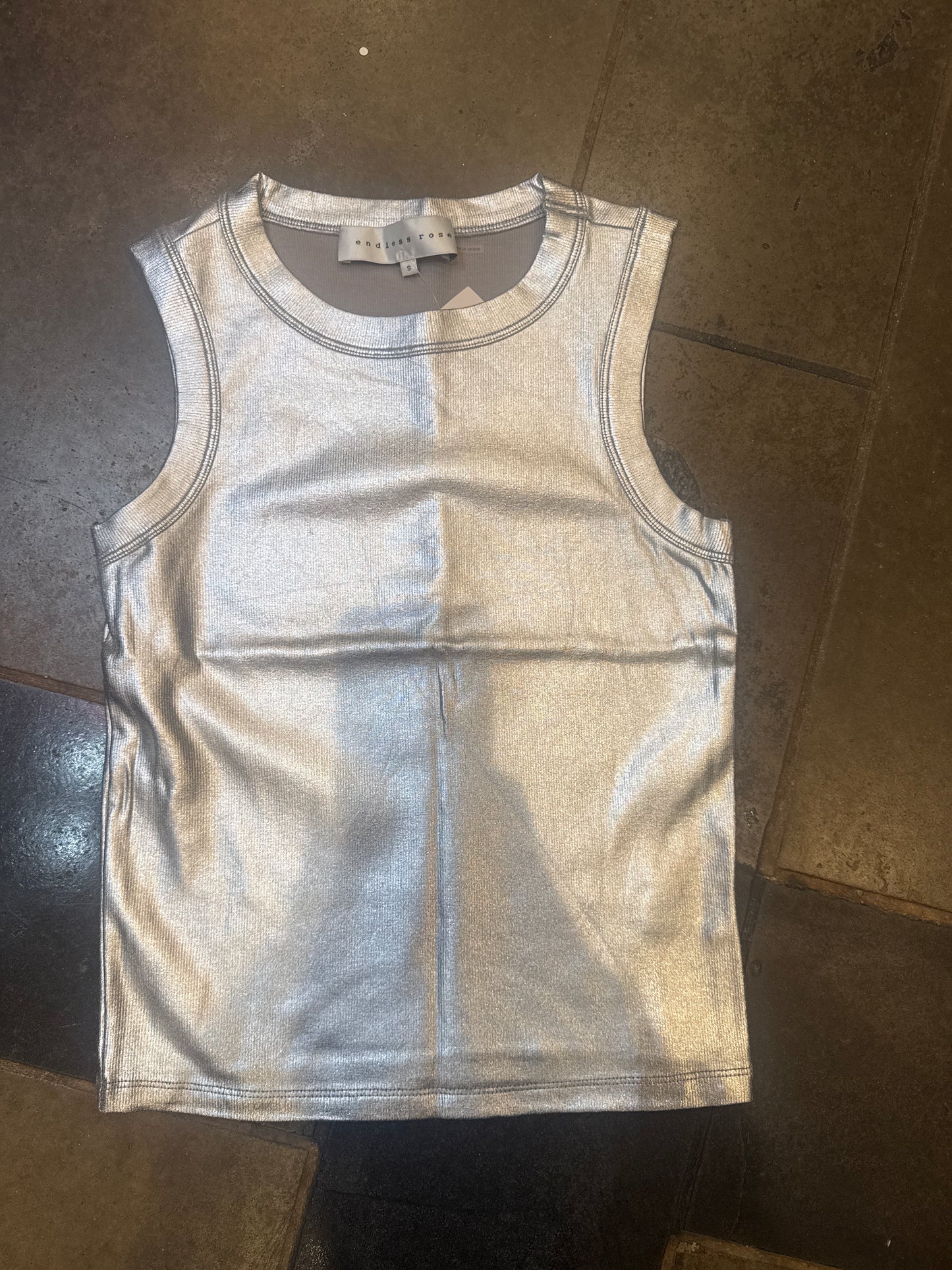 Metallic Ribbed Tank Top