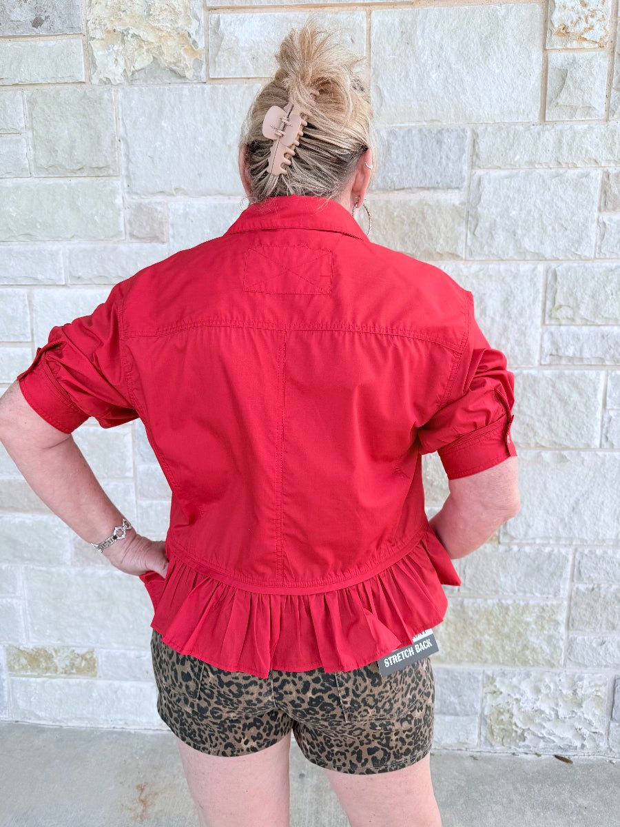 The Everly Ruffle Hem Short Sleeve Button-Down Blouse