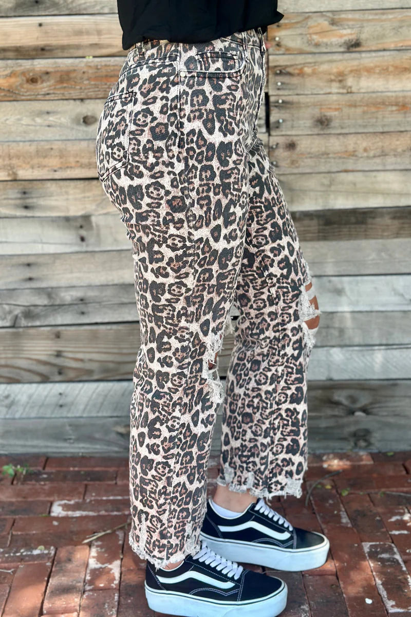 Leopard Distressed Denim