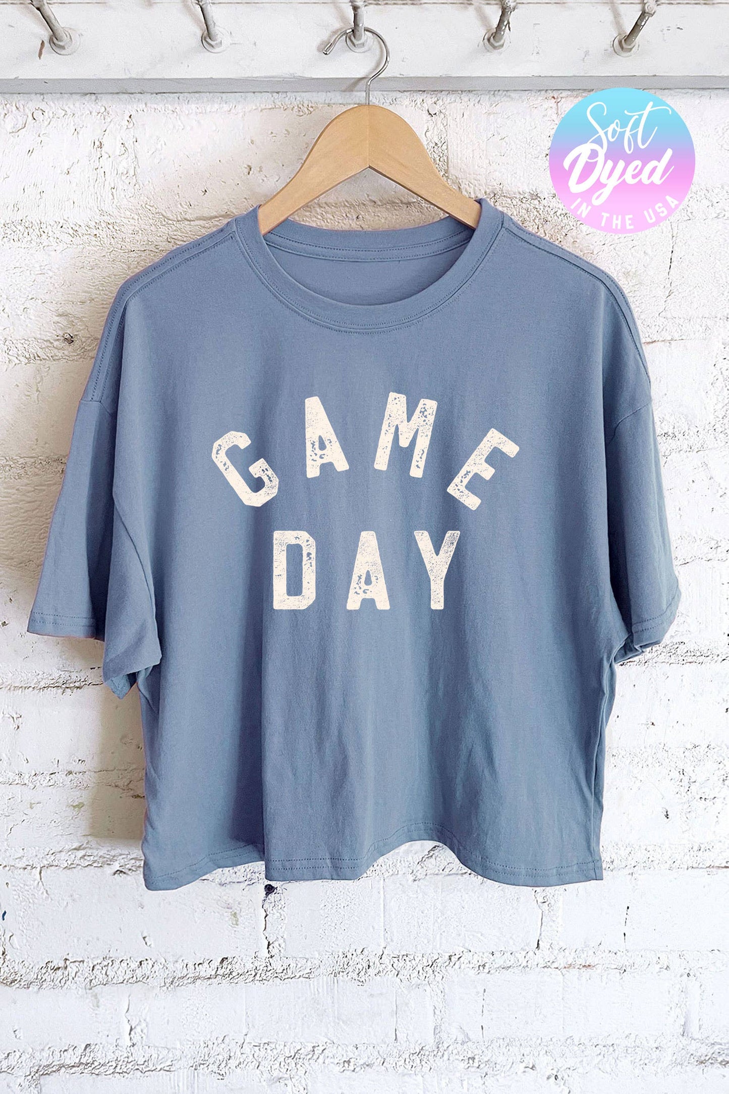 GAME DAY GRAPHIC LONG CROP TOP: White