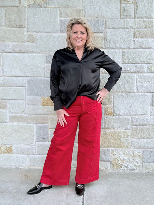 Red Mica High Rise Wide Leg Ankle Jeans