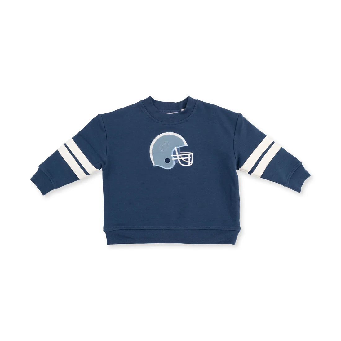 Football Helmets  Drop Sleeve Sweatshirt with Varsity Stripes Blue Helmet