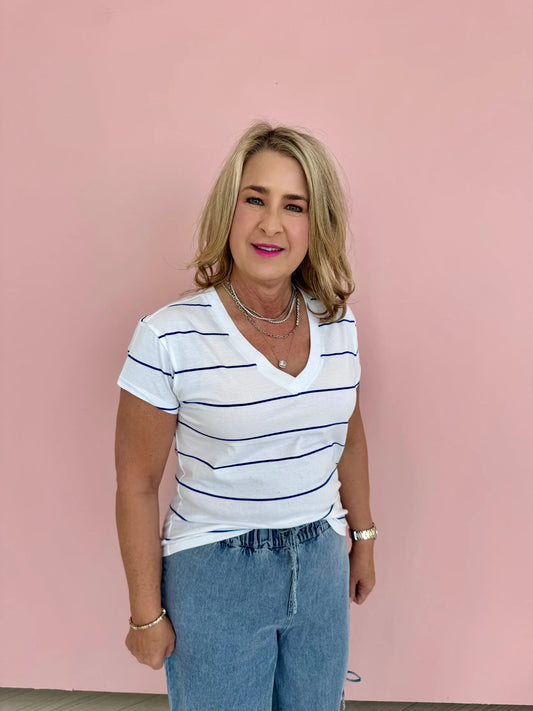 Striped Modern V-Neck Tee- Ocean Side