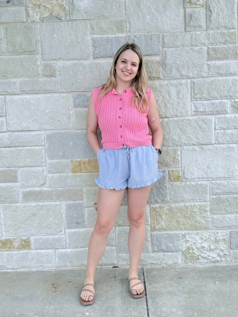 Ruffle Trim Drawstring Shorts with Pockets